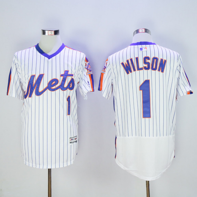 Men New York Mets 1 Wilson White Throwback Elite MLB Jerseys
